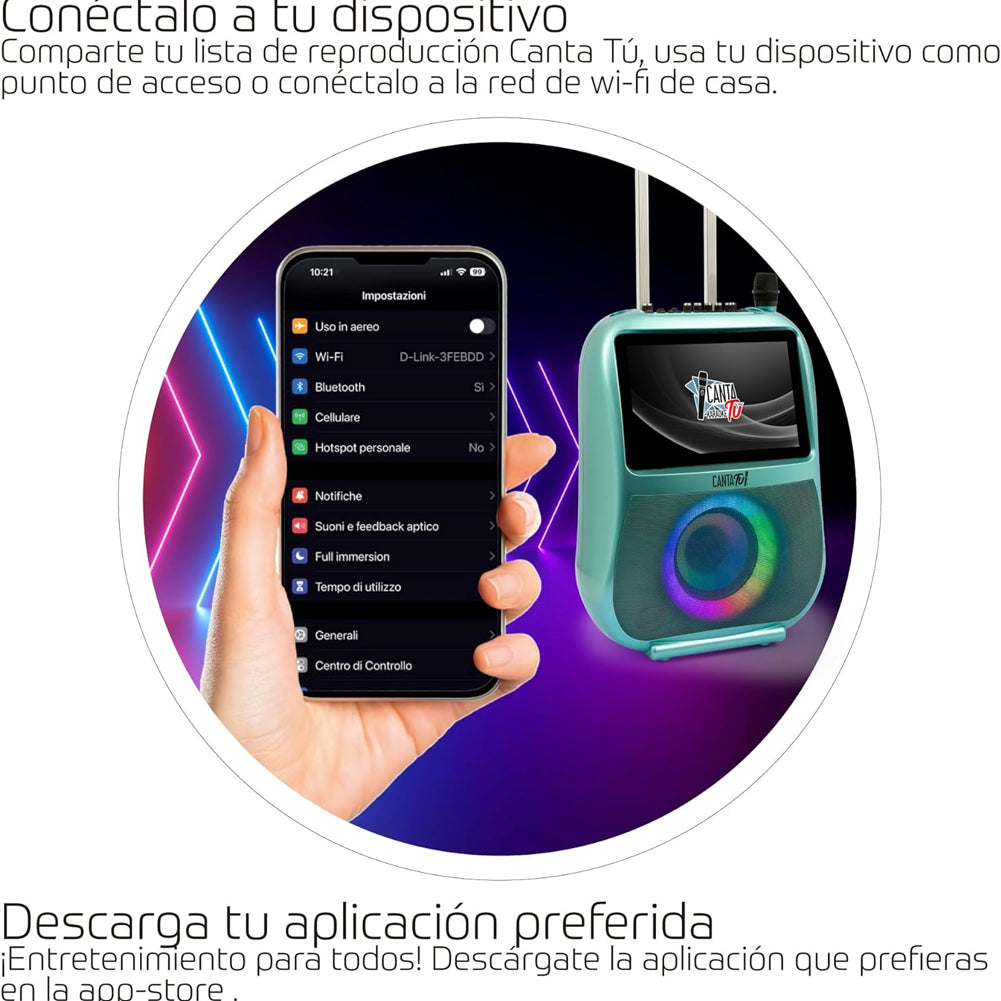 Canta Tu Karaoke PRO Verde Microfono Wireless Effetti Vocali e Display Touch