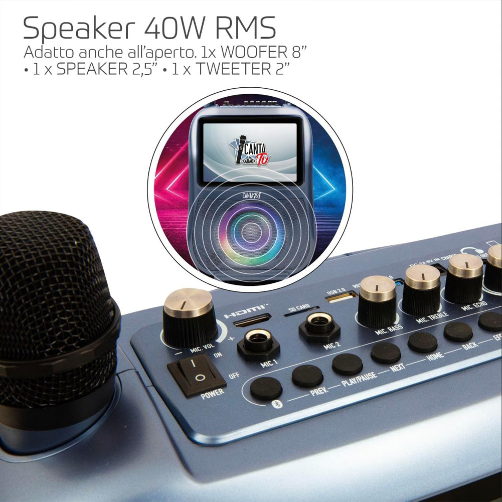 Canta Tu Karaoke PRO Blu Microfono Wireless Effetti Vocali e Display Touch