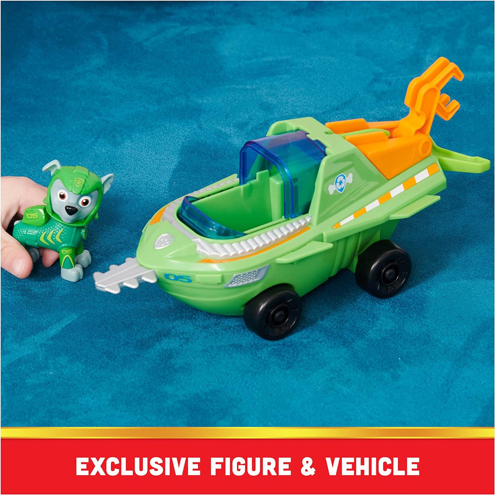 Paw Patrol Aqua Pups Rocky Transforming Sawfish Veicolo Action Figure Idea Regalo