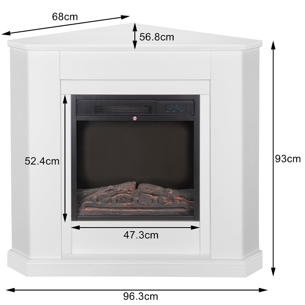 Camino Elettrico Angolare a Parete Zurigo Stufa Bianca 2000W Caminetto Led a Muro