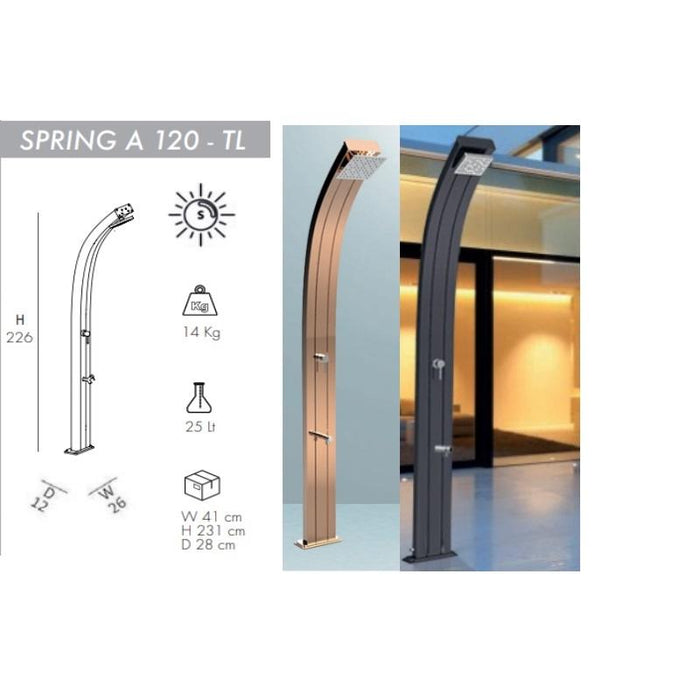 Doccia Solare In Alluminio Spring Top Line Con Miscelatore E Lavapiedi Colore Oro Rosa Cv-A120-Tl/1100