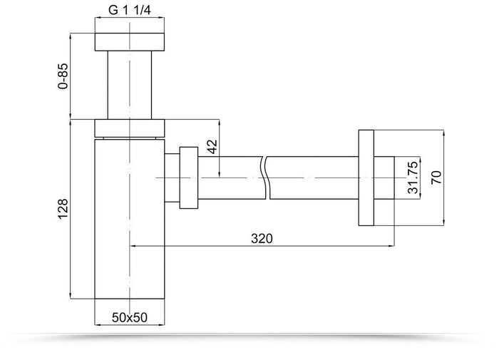 Sifone minimalista da 1' 1/4 per lavabo, moderno e quadrato