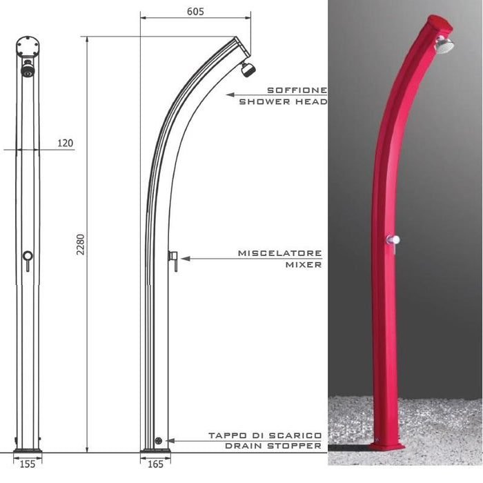 Doccia Solare Jolly 25 Litri In Alluminio Colore Rossa Cv-A500/3027