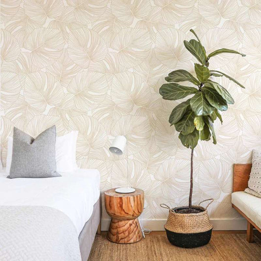 Carta da parati adesiva Palme in vinile beige - 1 rotolo 50x300 cm-Decochic