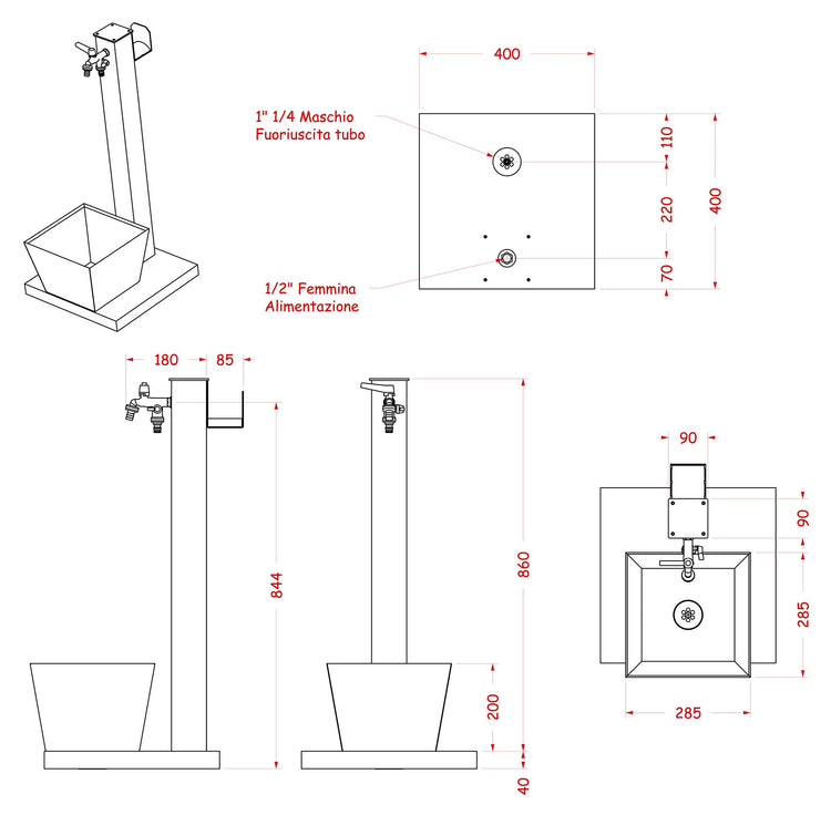 Fontana da Giardino con Rubinetto Base Vaschetta e Portagomma Belfer 42/QRRV Antracite