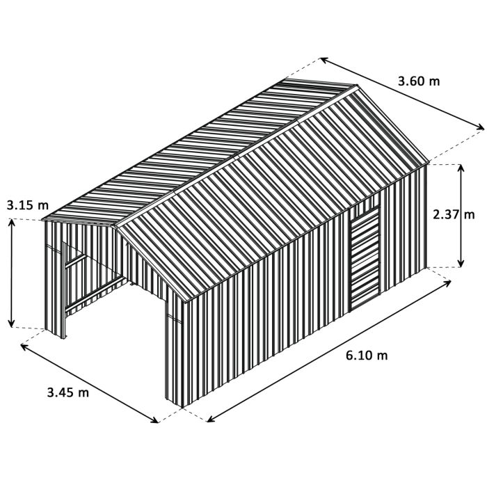 Box container garage auto con saracinesca in lamiera di Acciaio Zincato 360x610cm x h 3,15m - 470KG - 21,96 mq - VERDE