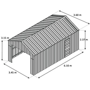 Box container garage auto con saracinesca in lamiera di Acciaio Zincato 360x610cm x h 3,15 m - 470KG - 21,96 mq - LEGNO