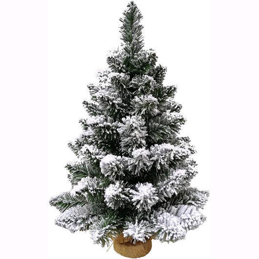 Albero di Natale Pinetto Folto innevato da 45 cm con base in Juta 48 Rami F5001