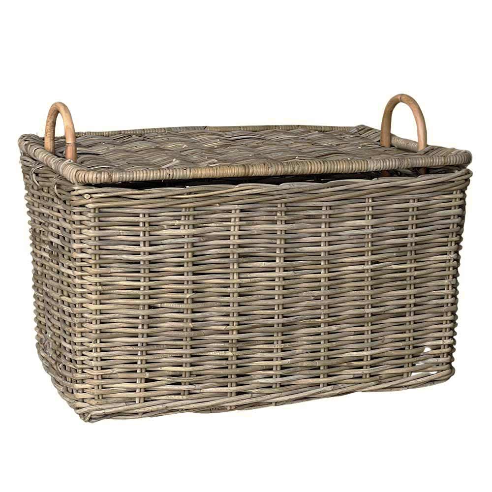 Cesta in legno vero rattan kabu Grande con coperchio e manici cm 74 x 50 x h 43