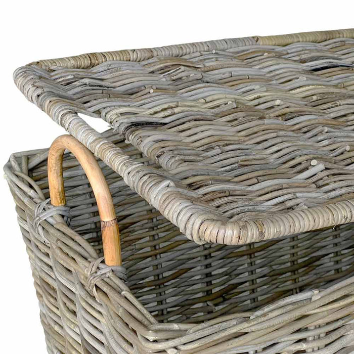 Cesta in legno vero rattan kabu Grande con coperchio e manici cm 74 x 50 x h 43