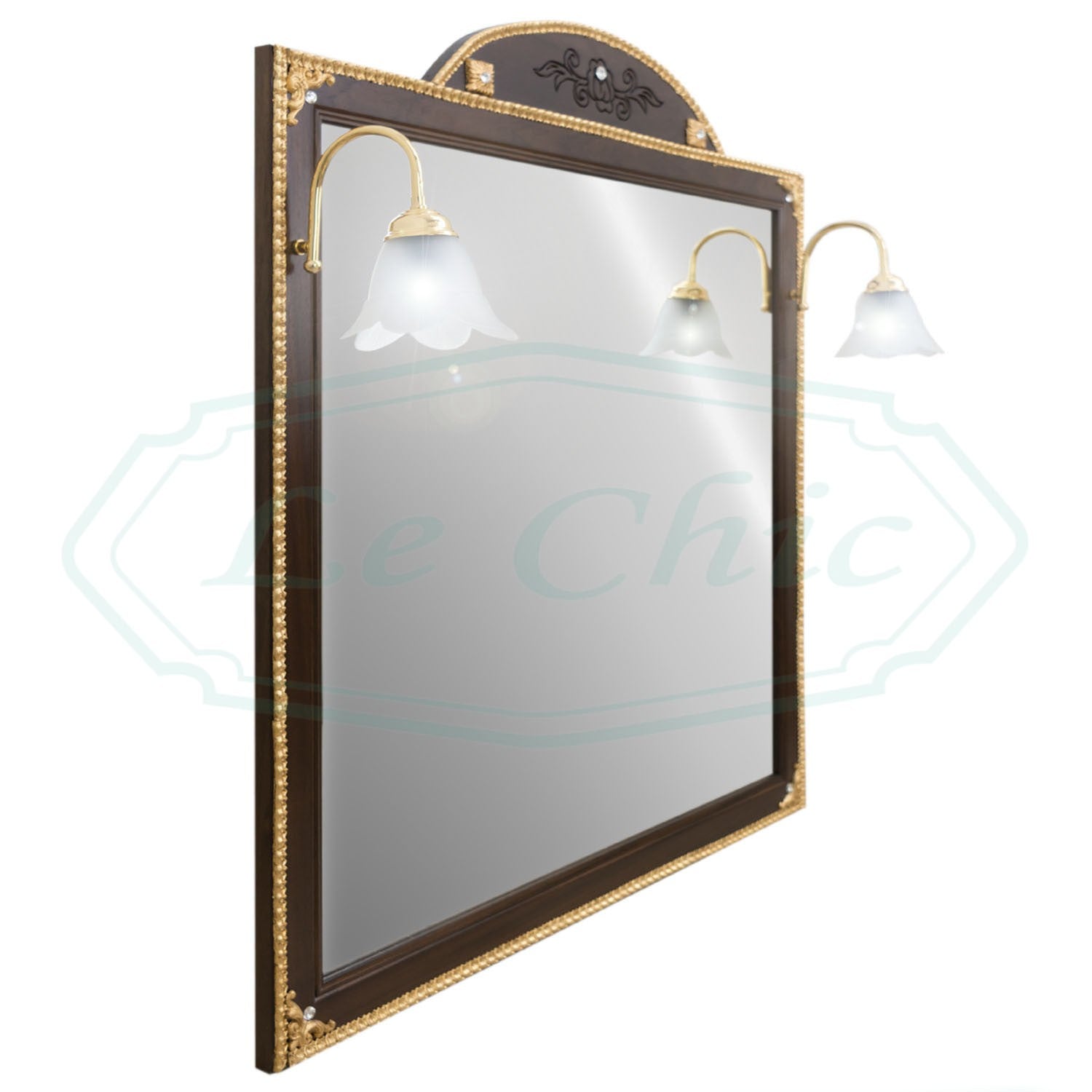 Specchio da bagno in stile barocco noce con foglia oro - 105x80 cm