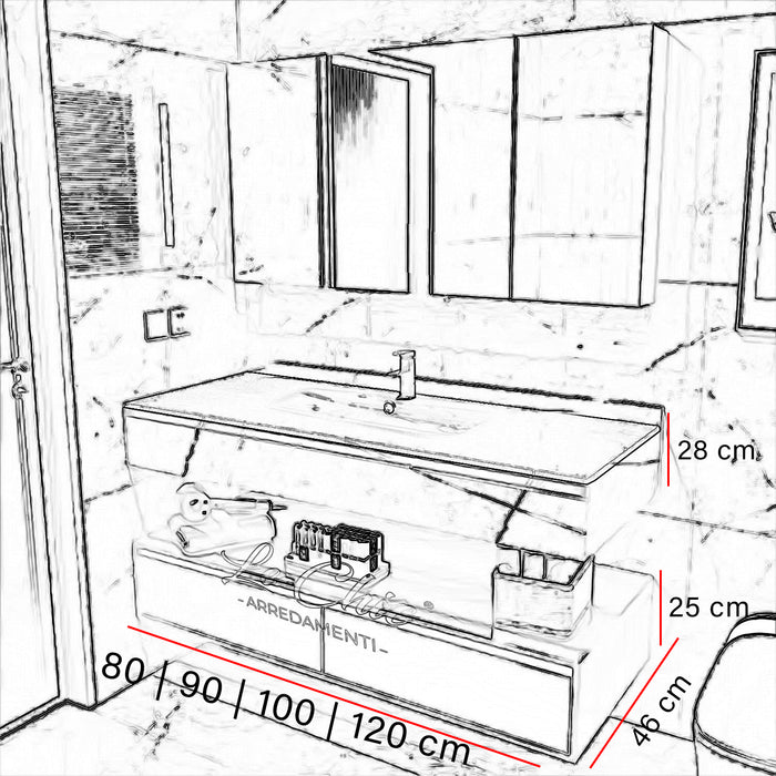 Mobile bagno moderno sospeso con lavabo a ciotola - 80 cm