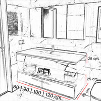 Mobile bagno moderno sospeso con lavabo rettangolare - 90 cm