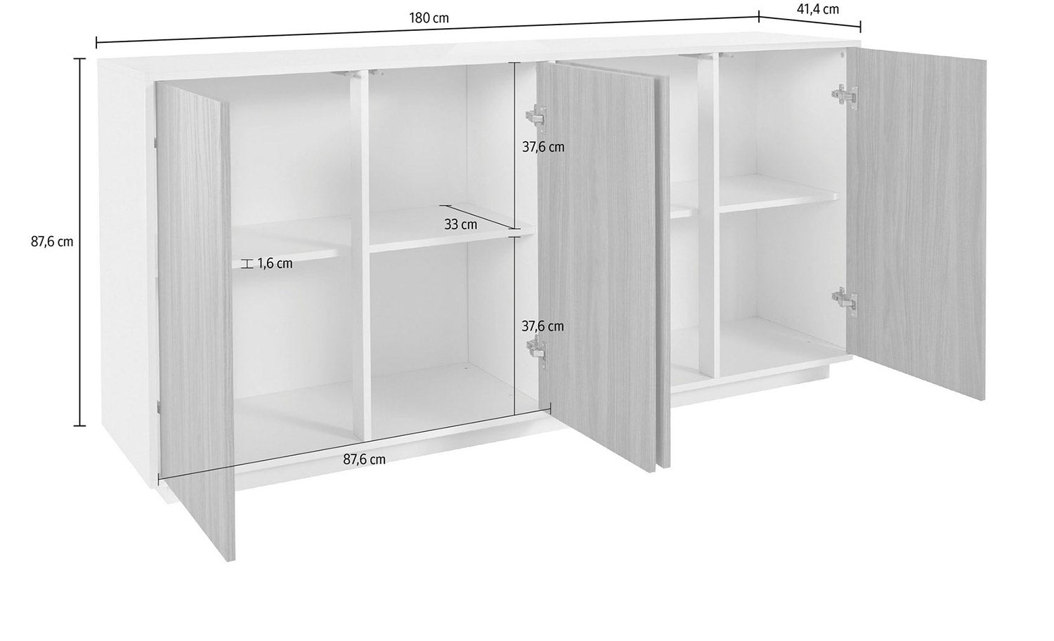 Credenza 4 Ante 180,1x41,4x86 cm Bloom Grigio Antracite Laccato Lucido