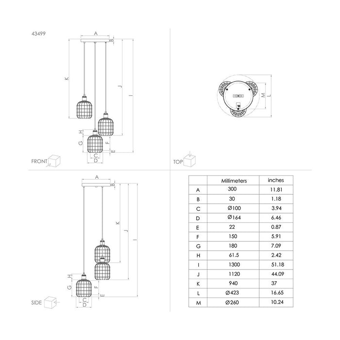 Lampadario Moderno Chisle 3 Luci Acciaio Nero