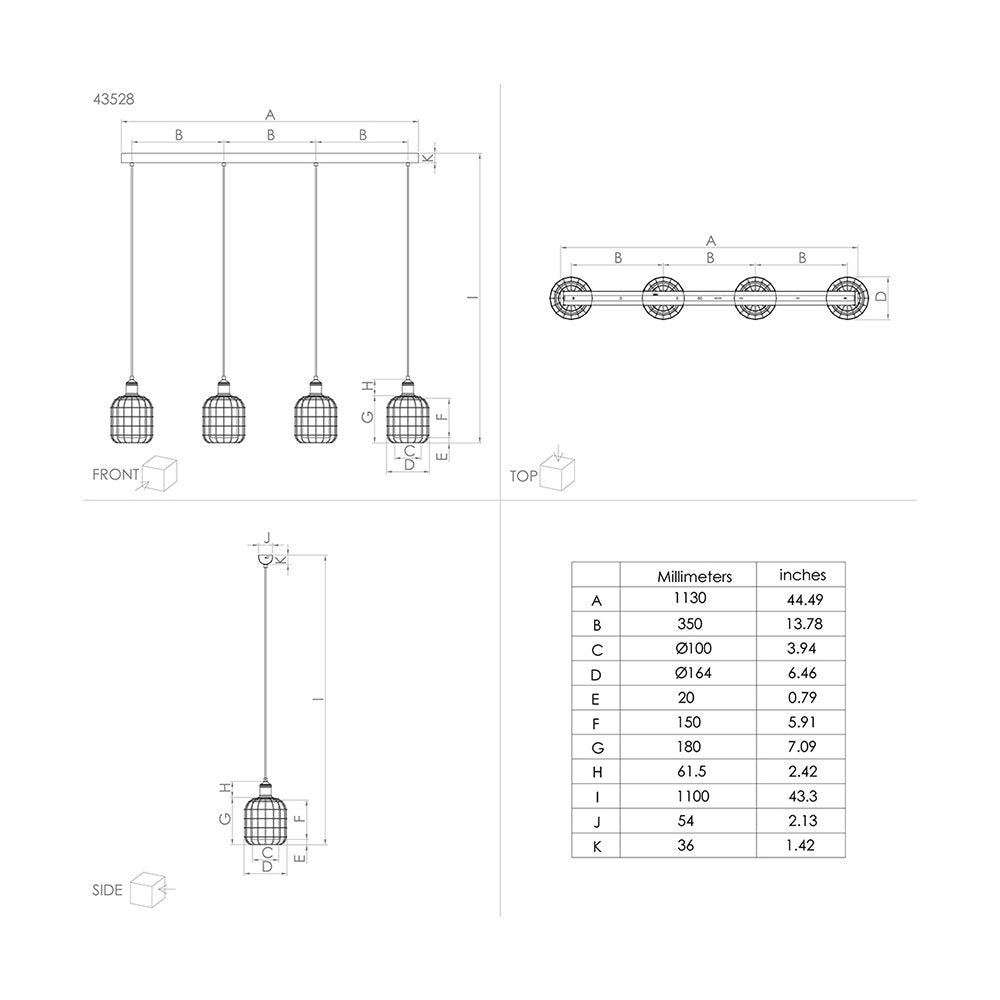 Lampadario Moderno Chisle 4 Luci Acciaio Nero