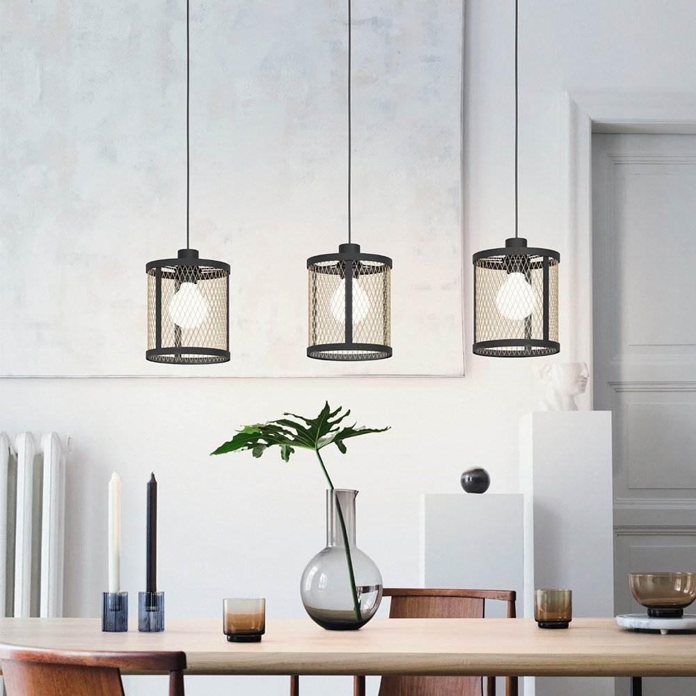 Lampadario Industrial Dellow 3 Luci Acciaio Nero