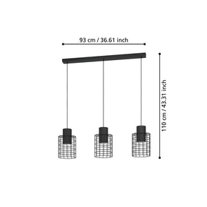 Lampadario Industrial Milligan 3 Luci Acciaio Nero E Bianco