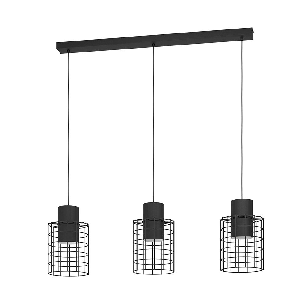 Lampadario Industrial Milligan 3 Luci Acciaio Nero E Bianco