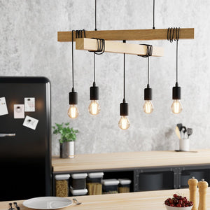 Lampadario Industrial Townshend 5 Luci Metallo Nero E Marrone