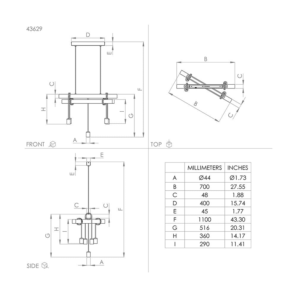 Lampadario Industrial Townshend 5 Luci Metallo Nero E Marrone