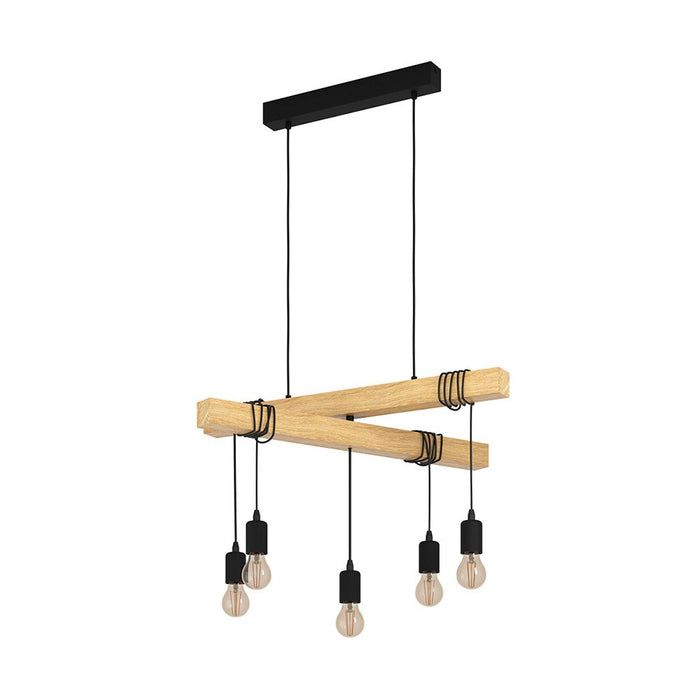 Lampadario Industrial Townshend 5 Luci Metallo Nero E Marrone