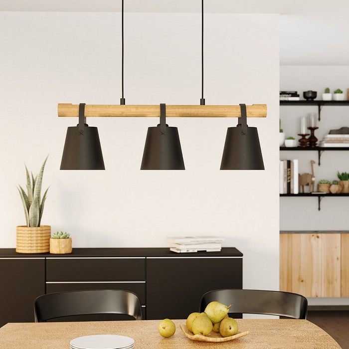 Lampadario Industrial Boyle 3 Luci Metallo Nero E Marrone