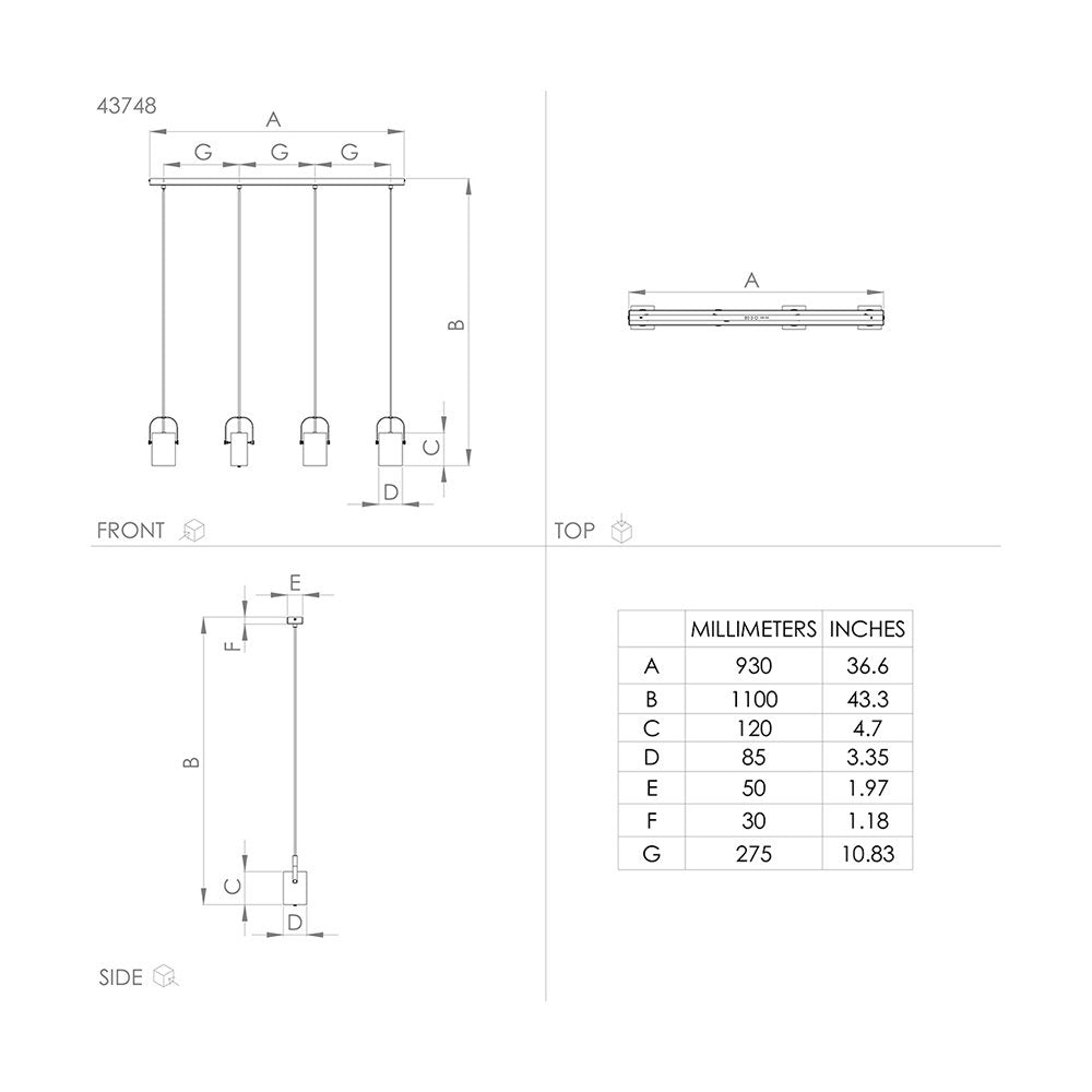 Lampadario Industrial Ayles 4 Luci Acciaio Nero