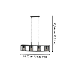 Lampadario Industrial Catterick 4 Luci Acciaio Nero