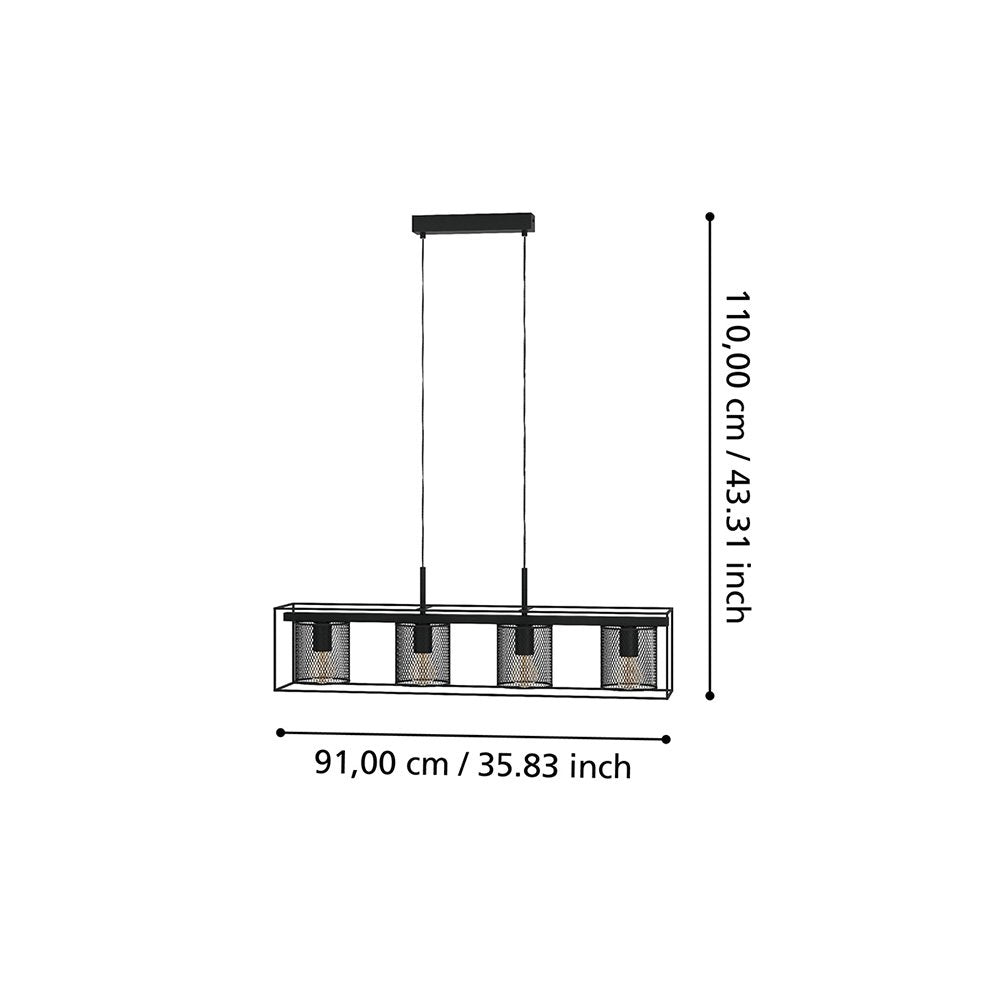 Lampadario Industrial Catterick 4 Luci Acciaio Nero