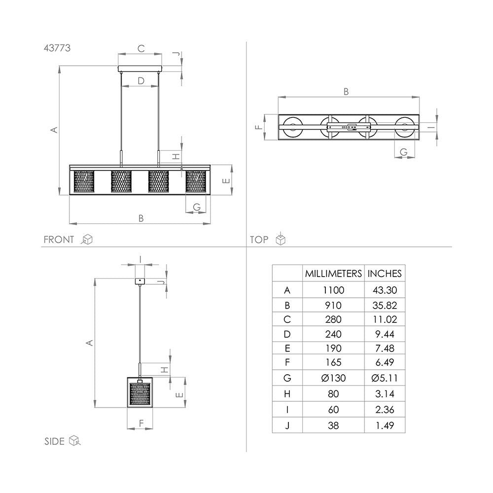 Lampadario Industrial Catterick 4 Luci Acciaio Nero