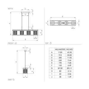 Lampadario Industrial Catterick 4 Luci Acciaio Nero