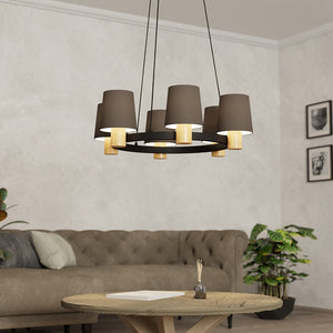 Lampadario Moderno Edale Piccolo 6 Luci Metallo Nero E Marrone