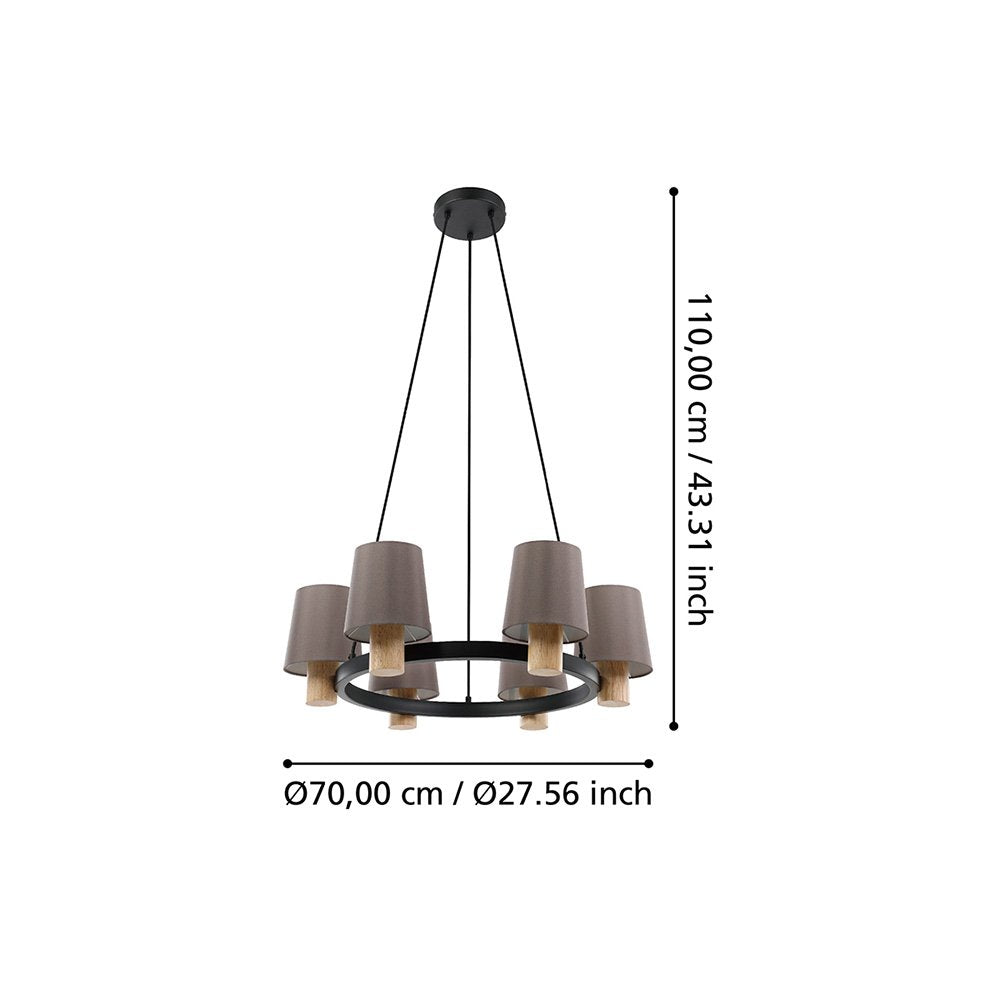 Lampadario Moderno Edale Piccolo 6 Luci Metallo Nero E Marrone