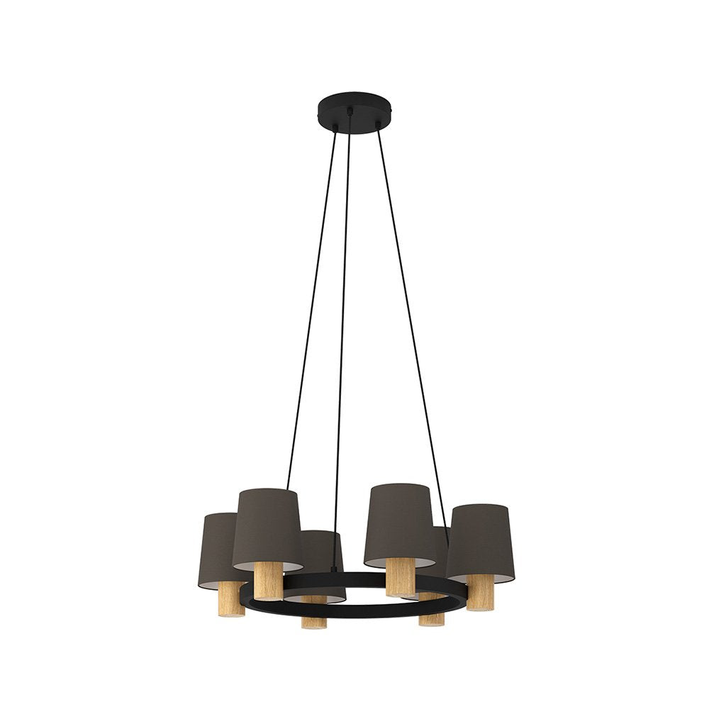 Lampadario Moderno Edale Piccolo 6 Luci Metallo Nero E Marrone