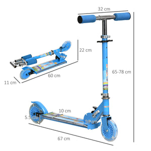 Monopattino Pieghevole per Bambini 2 Ruote Altezza Regolabile 65-78 cm Blu