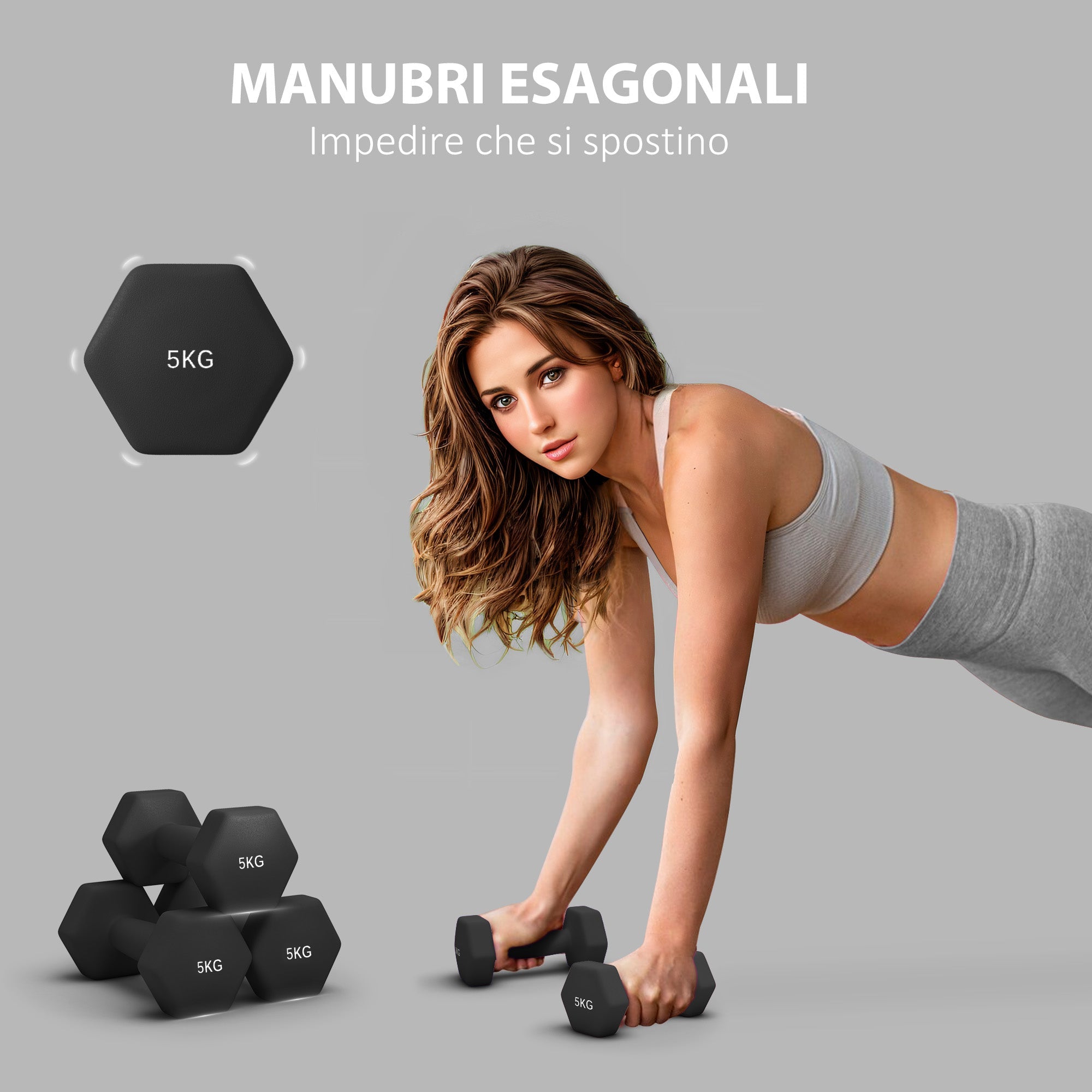 Set 2 Manubri Palestra 5 kg Pesi esagonali per Allenamento Nero