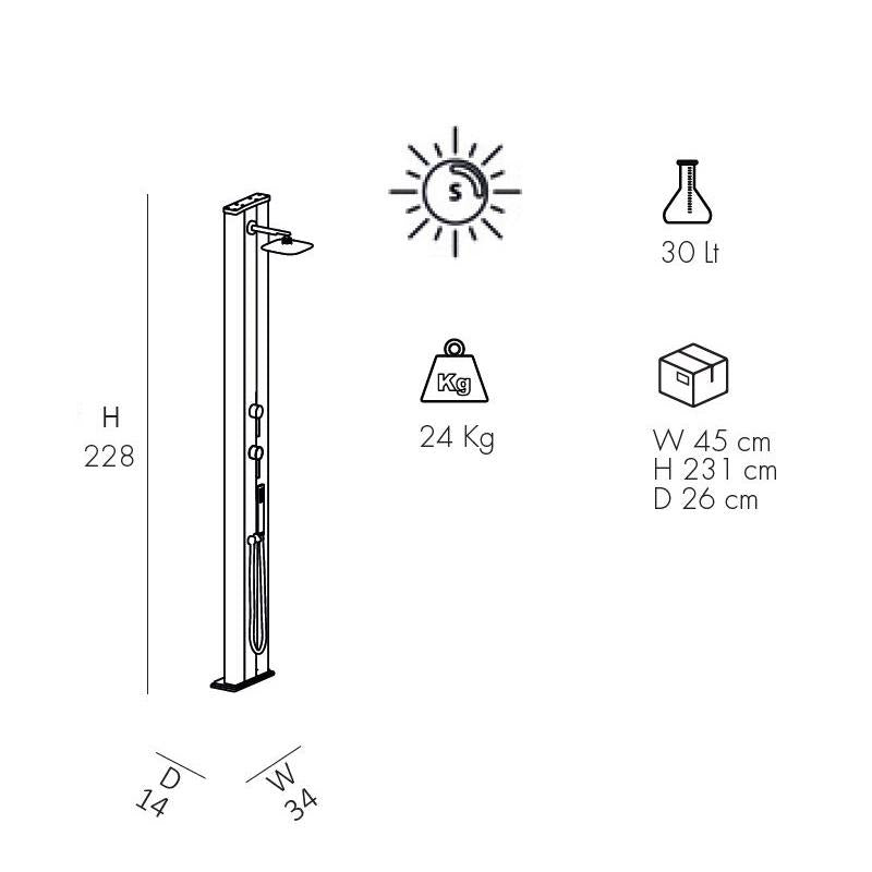 Doccia Solare In Alluminio Dada S 40 Litri Con Doccetta Estribile E Miscelatore Colore Bianca Cv-D440/9001