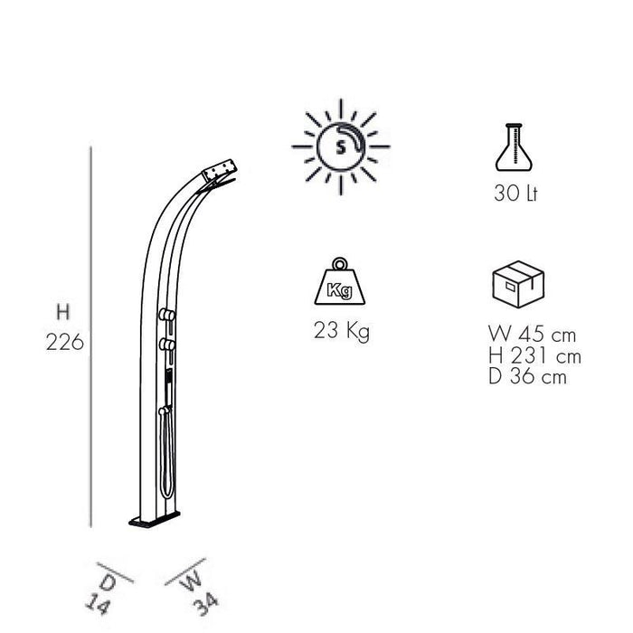 Doccia Solare In Alluminio Dada Top Line Con Miscelatore E Doccetta Colore Argento Cv-D340-Tl/1300