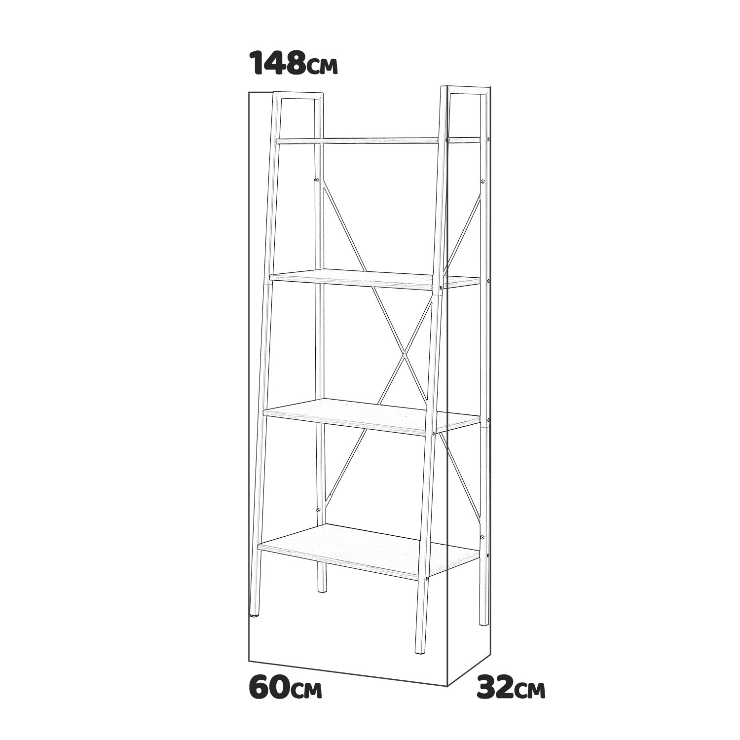 Fresno - libreria in legno e metallo a 4 ripiani 60x32x148 cm