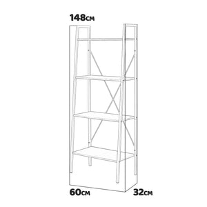 Fresno - libreria in legno e metallo a 4 ripiani 60x32x148 cm