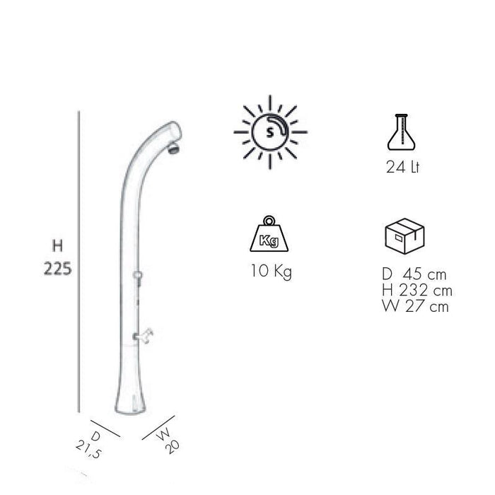 Doccia Solare In Alluminio Jolly Plus 24 Litri Top Line Con Miscelatore E Lavapiedi Colore Perla Bianca Cv-B520-Tl/9400