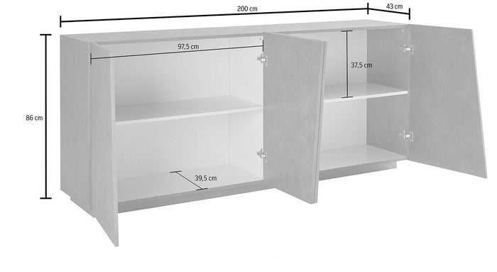 Credenza 4 Ante Battenti 200x43x86 cm Vega Bianco Lucido