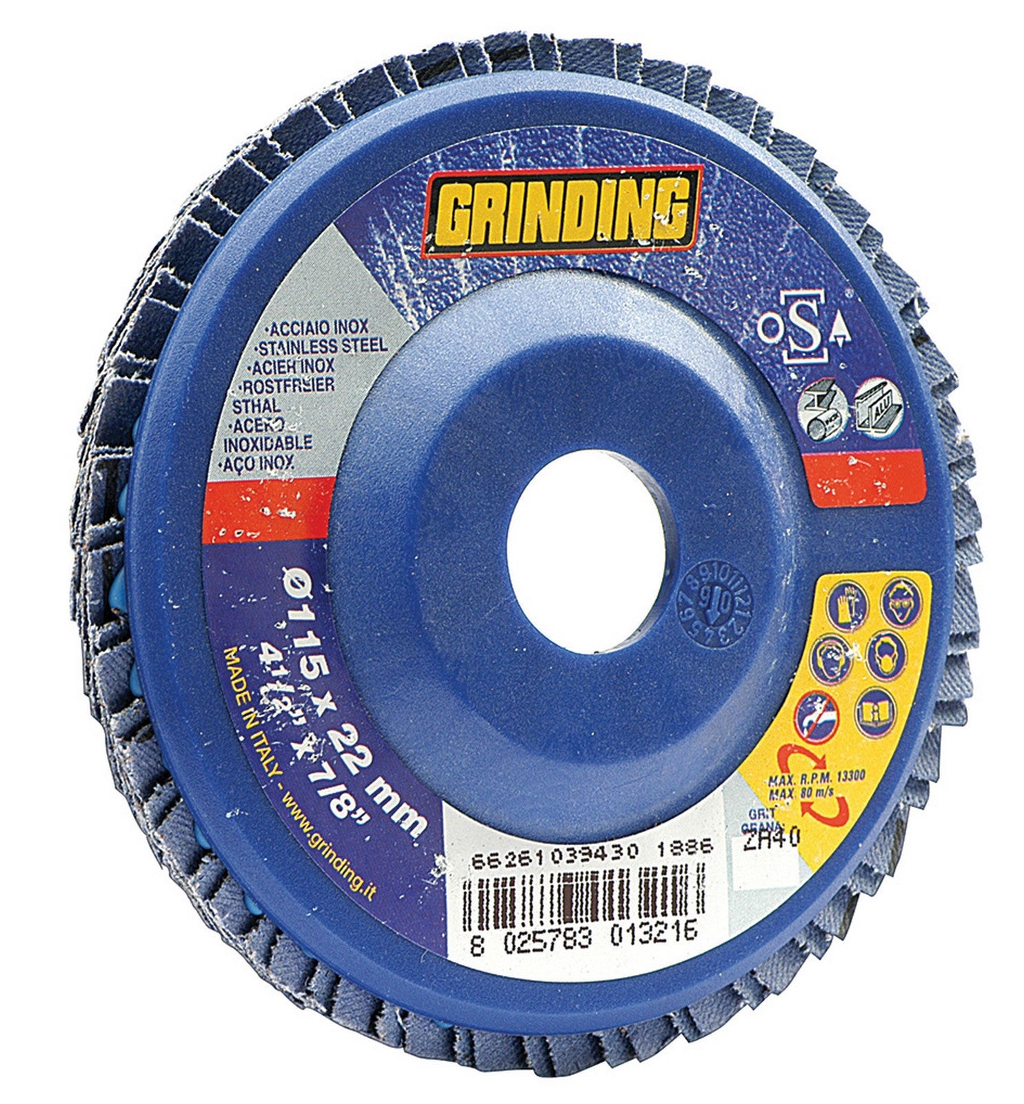 10pz grinding disco zirconio lamelle mm.115 grana 40 foro 22 mm cod:ferx.448.stock