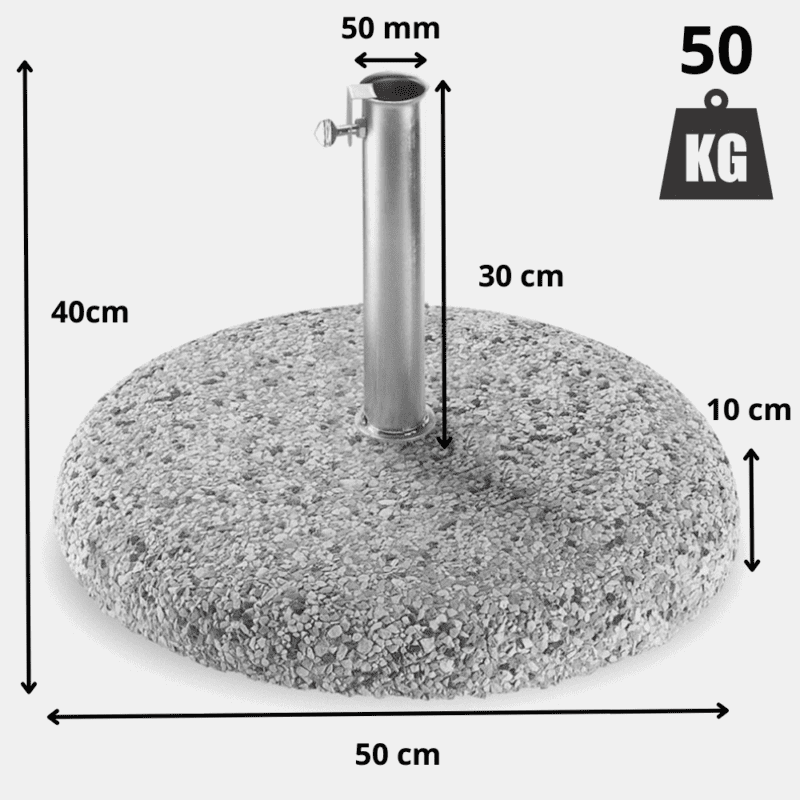 Base ombrellone in cemento 50kg con palo in acciaio, supporto ombrellone palo centrale Tomaino