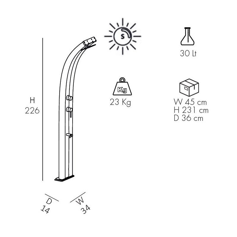 Doccia Solare In Alluminio Dada 40 Litri Con Miscelatore, Lavapiedi E Pulsane Temporizzato Colore Inox Paint Cv-D330/9007