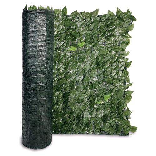 Siepe Sintetica con rete Ombreggiante per Coperture e Giardino a Foglie di Lauro H.1,5x20 mt Verde scuro