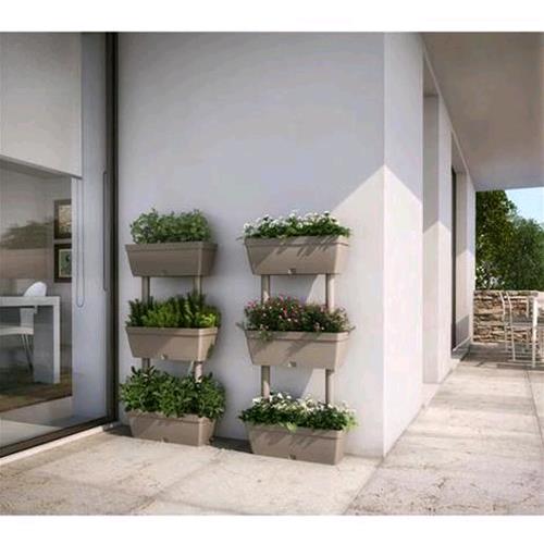 Fioriera Multipla da Giardino o Balcone in kit da 3 pezzi Colore Tortora 50X17X100H cm