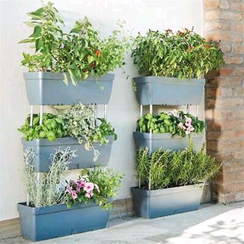 Fioriera Multipla da Giardino o Balcone in kit da 3 pezzi Colore Cemento 50X17X80H cm