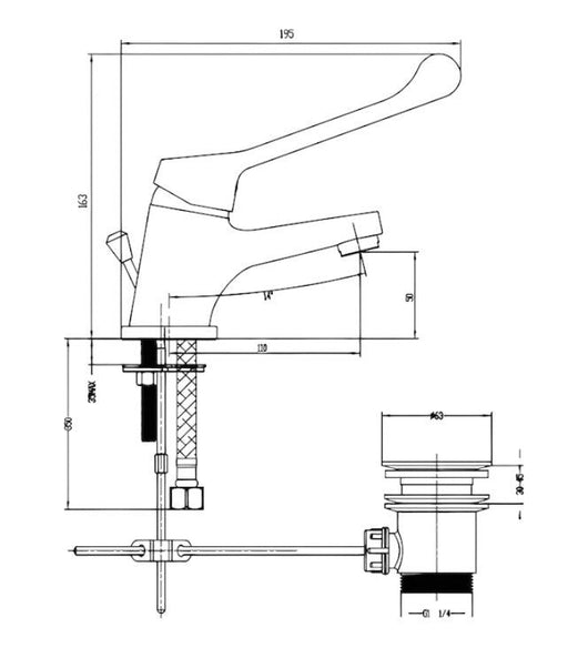 Miscelatore lavabo con leva clinica completo